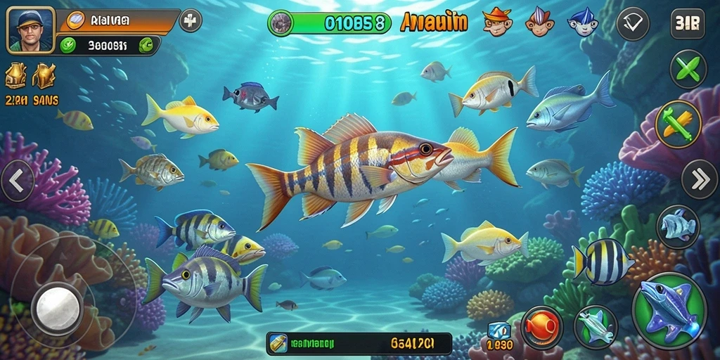Tampilan gameplay 34R saat menembak ikan yang seru