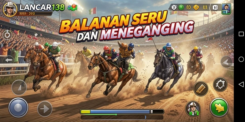 Screenshot utama gameplay LANCAR138 menampilkan aksi balapan yang menegangkan.