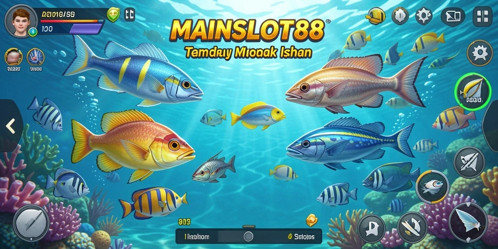Screenshot utama MAINSLOT88 menampilkan aksi seru menembak ikan.