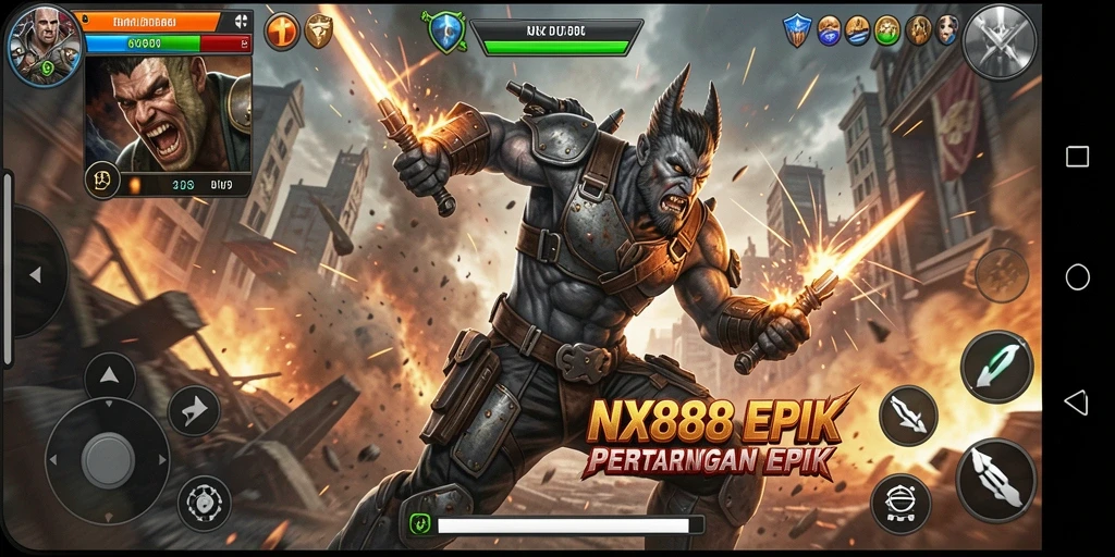 Gambar tampilan gameplay NX888 yang menampilkan aksi pertarungan intens.