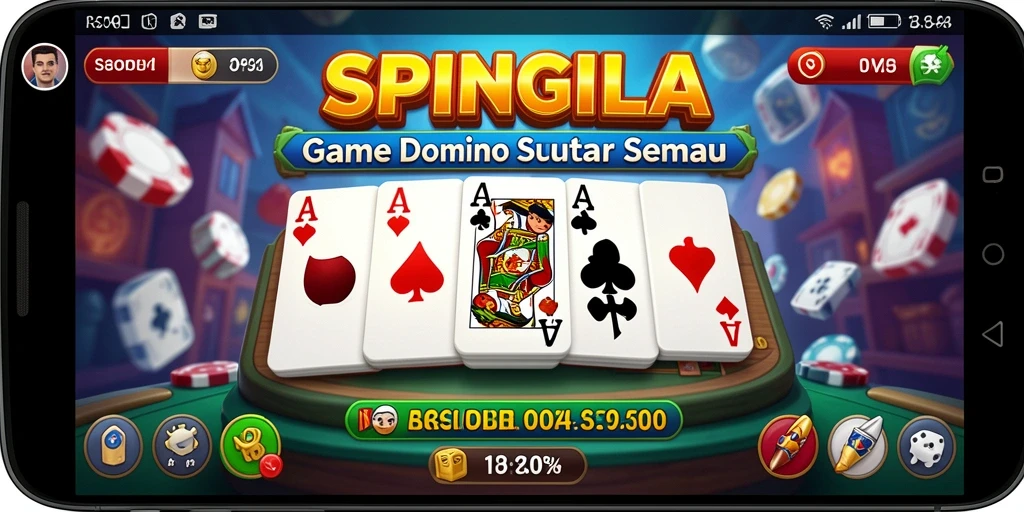 Tampilan gameplay SPINGILA yang menampilkan keseruan bermain domino.