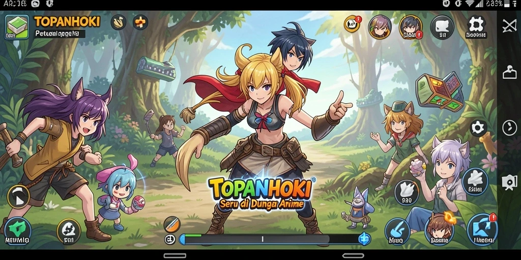 Screenshot gameplay TOPANHOKI dengan karakter anime dalam aksi.
