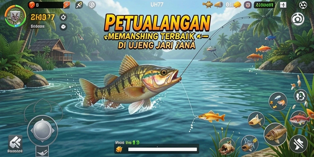 Gameplay UH77 yang menyoroti aktivitas memancing yang seru.